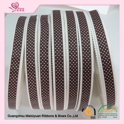 China 25mm White Dots Custom Printed Grosgrain Ribbon Brown color double faced for sale