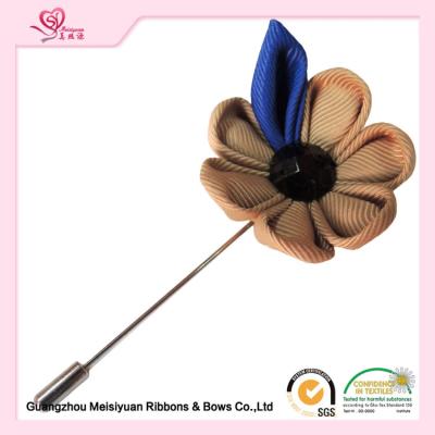 China Handmade Grosgrain Ribbon mens suit flower pin 5.5cm Size yellow lapel flower for sale