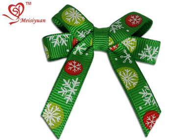 China Green Grosgrain Ribbon Christmas Ribbon Bows with Printing Snowflake for sale