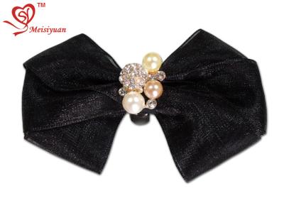 China Halloween / holiday / christmas hair bows for toddlers Black Organza ribbon material With Pearls for sale