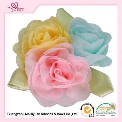 China Colorful Handmade Chiffon Flowers With Green Leaves , beautiful handmade rose flowers for sale