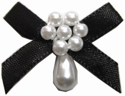 China Vigorous black ribbon bow With Hanging Pearls , Durable mini satin bows for sale