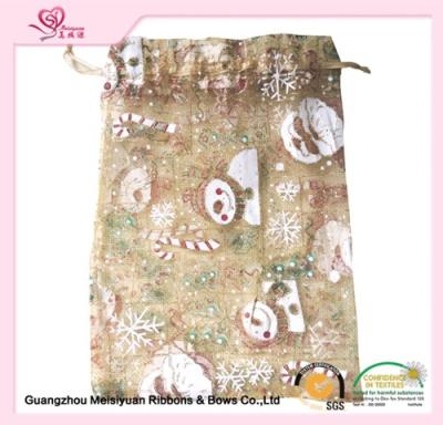 China 10 * 12cm Christmas Snowman Organza Drawstring Bags , various color personalized drawstring bags for sale