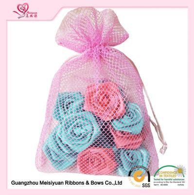 China Pink Mesh Custom Drawstring Bags With Rope 20 * 35cm size Eco - friendly for sale