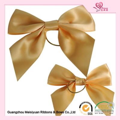 China Gold  pre tied elastic bows for boxes , beautiful ribbon hair bows for sale