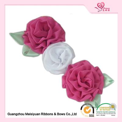 China Colorful custom rosette ribbons 5cm Handmade fabric flowers pins for clothes for sale