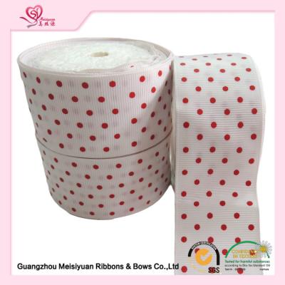 China 2 Inch White Custom Printed Grosgrain Ribbon With Red Polka Dots For DIY Handwork for sale