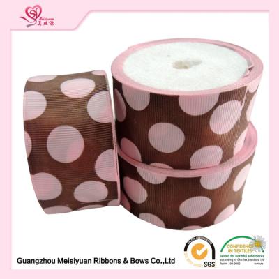 China 50 Mm Custom Grosgrain Ribbon Printing , Pink Dots & Red Dots Silk Grosgrain Ribbon for sale