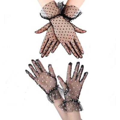 China Wrist Length Women Courtesy Polka Dot Black White Short Lace Gloves for Wedding 1950s Tea Party Costume Favors for sale