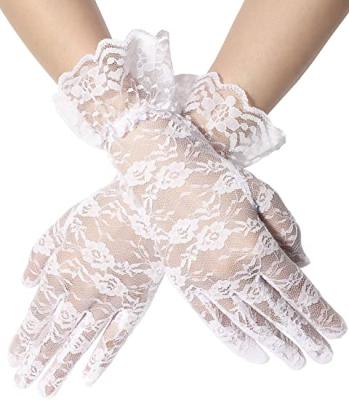 China Wrist Length Women Fashion Halloween Floral Black Short Lace Glove Ladies Wedding White Pink Red Bridal Tea Party Lace Gloves Accessories for sale