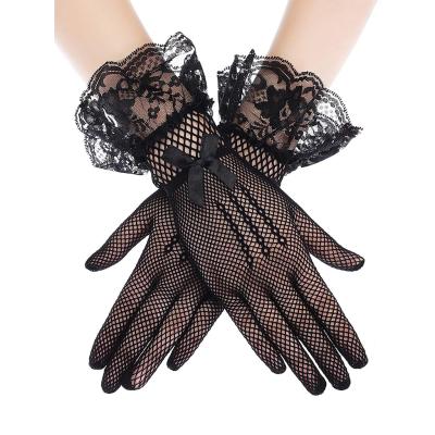 China Red White Ladies Black Wedding Gloves Lace Wrist Length Women Halloween Fish Net Gloves Tea Party Costume Accessories for sale