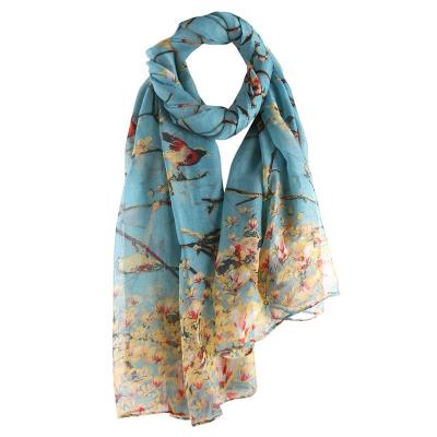 China Wholesale Women Squishy Spring Style Bird Branches Veil Scarf 90*180cm for sale