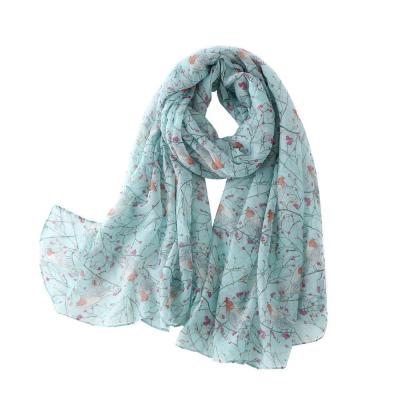 China Wholesale Spring Style Bird Squishy Branches Design Veil Scarf 90*180cm For Women for sale