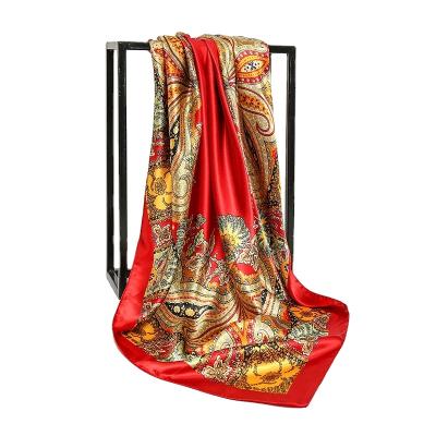 China Bohemian Silk Feeling Scarf Women Fashion Printing Scarves Pattern Square Satin Face Head Scarf for sale