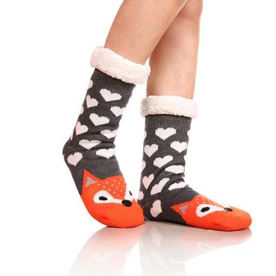 China Wholesale Winter Thermal Slipper Antibacterial Socks Sherpa Warm Christmas Striped Socks Anti Slip Home Floor Socks for sale