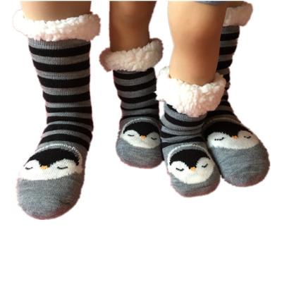 China Baby and Kids Antibacterial Winter Thermal Slipper Fleece Sherpa Striped Fuzzy Socks Anti Slip House Warm Floor Socks for sale