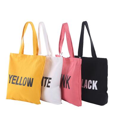 China Recyclable Women Letter Printed Reusable Eco-friendly Canvas Tote Cotton Bag Pink Black White Yellow for sale