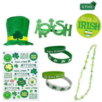 China Wholesale Polyester St Patrick's Day Hat Shamrock Bracelet Sticker Necklace Kit For St Patrick's Day Decoration for sale