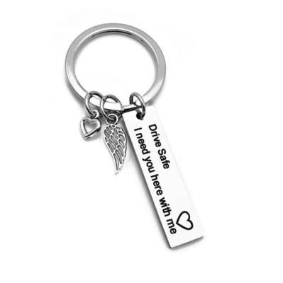 China Luxery Custom Keychain Stainless Steel Letter-Chain Drive Key Safe I Need You Here With Me Keychains for sale