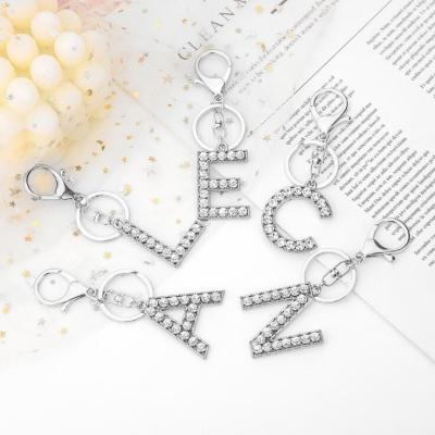 China Custom Wholesale Luxery Metal Alphabet Rhinestone Initial Letter Ring Key Chain Pendant for sale