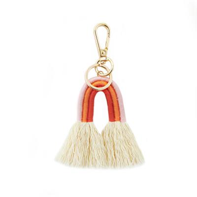 China Luxery Factory Wholesale Hand - Woven Cotton Rope Rainbow Tassel Bag Head Chain Pendant for sale