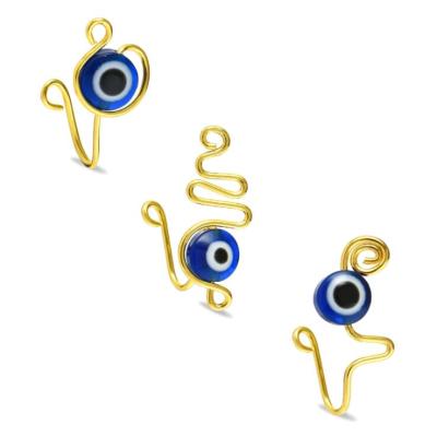 China Handmade Vintage Color Face Nose Ring Cuff Jewelry Evil Eye Clip Rings Copper Nose Cuffs Gold Plated Evil Eye Nose Cuff for sale