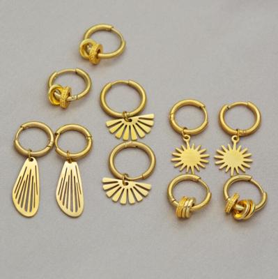 China Fashion Trendy Stainless Steel Punk 18K Gold Plated Sun Star Women Earring Jewelry Pendant Wholesale for sale