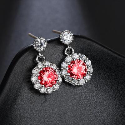 China TRENDY Newcomers Fashion Luxury Silver Zircon Crystal Stud Red Statement Earrings For Women Girl Party Gift Jewelry for sale