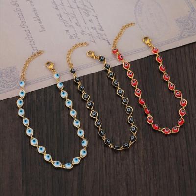 China CLASSIC Gold Stainless Steel Fashion Evil Eye Blue Red Enamel Bead Bracelet Bangles For Women Lucky Turkish Eye Jewelry for sale