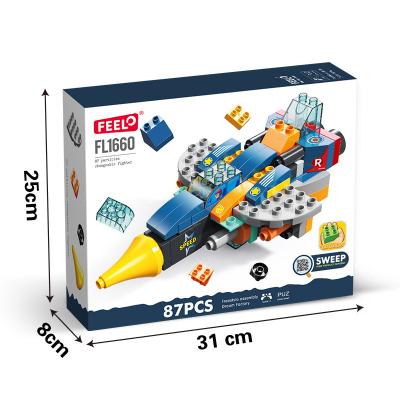 China FEELO 87pcs Eco-friendly Material Kids Toy Fighter Building Block Set Christmas Birthday Gift Educational Gifts For Children Unisex Color Box for sale