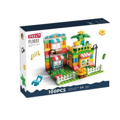 China FEELO ABS Material House Toy Building Block Education Eco-friendly Material Toy Scene Building Block Set China 2021 100 Pcs Color Box Unisex Colorful for sale