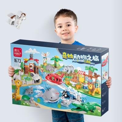 China FEELO 2022 Material New Factory Direct Selling Animal Building Blocks 186pcs Wonderful Animal Toys Children Enlightenment Eco-friendly Jigsaw Puzzle For Children for sale