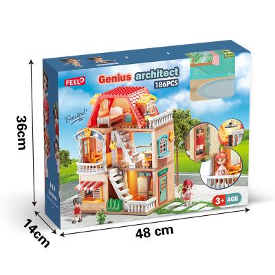 China FEELO 2022 New Innovation 186PCS Villa Eco-friendly Materials Building Block Toy Set Accept OEM ODM Customization DIY Housing Building Blocks For Girls for sale