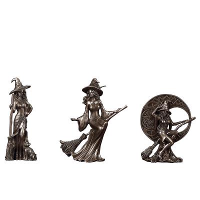 China European Wine Cabinet Furnishing Resin Open Cold Cast Witch Wizard Bronze Statue for sale