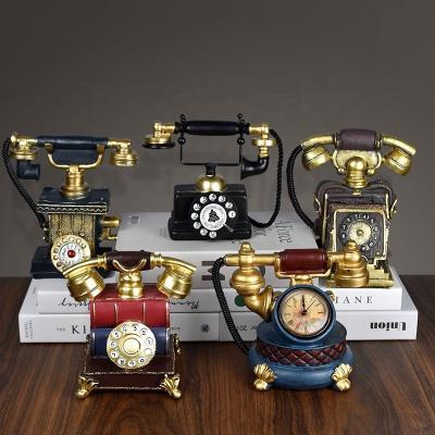 China Europe Retro Resin Telephone Sculpture Handheld Home Ornaments Figurine Decorative Crafts for sale