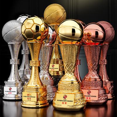 China Custom Football Soccer Basketball Sport Polyresin Championship Silver Copper Gold League Big Trophy Cup for sale