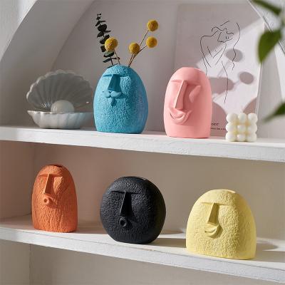 China Nordic Net Red Creative Face Novelty Central Institute of Statistics Ceramic Vase Decoration for Home Furnishing for sale