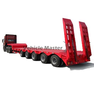 China Truck Trailer Lowbed Series Semi Trailer Tri Axle Or 4 Axles Low Bed Truck Trailers 100tons Load Capacity for sale