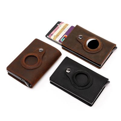 China RFID Blocking Protect Slim Genuine Leather RFID Blocking Card Holder Wallet with AirTag Case to Hold Cards IDs Cash for sale