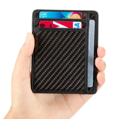 China Slim Minimalist Front Pocket Anti Theft RFID Blocking Carbon Fiber Leather Wallets For Women Men for sale