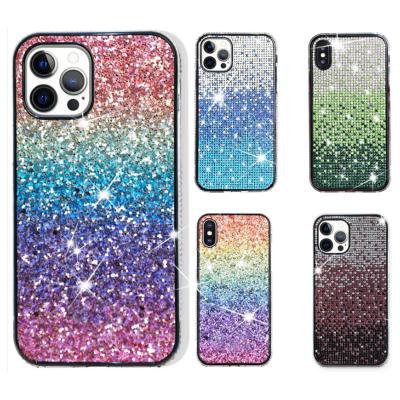 China Anti-fall Rainbow Colors Diamond Luxury Shiny Sparkle Glitter Anti-skid Soft Phone Shell Case For iPhone 13 for sale