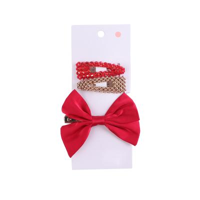 China Yifan Wholesale Red Bow Lovely Children's Soft Hair Clip Crystal Hair Clip Plastic Stones Hairpin Set for sale