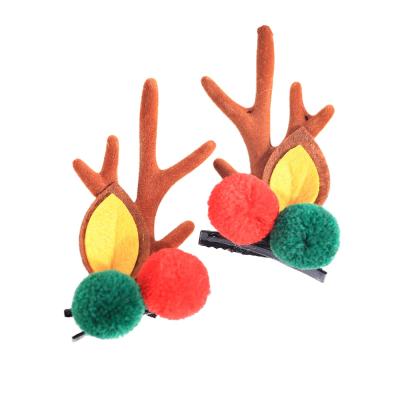 China Yifan Kids Baby Girls Women Christmas Hair Clips Ladies Party Cute Red Christmas Antler Hair Clips Pompom Headdress Hair Clips for sale