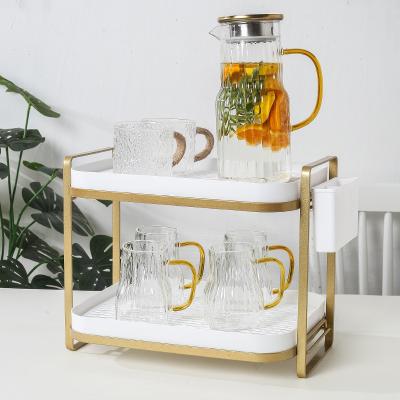 China Viable Cups Drying Rack With Drain Tray Kitchen Storage Organizer Shelf For Drinking for sale