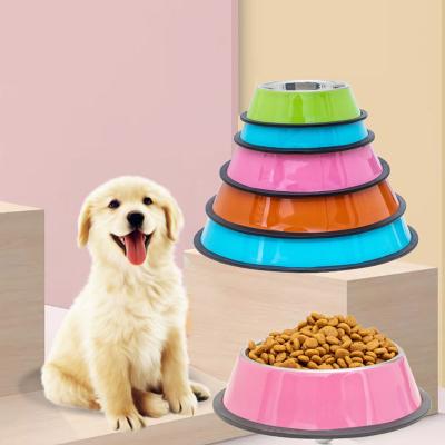 China Sustainable Stainless Steel Dog Bowls Food And Water Non Slip Anti Skid Stackable Pet Puppy Dishes for sale