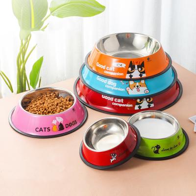 China Cute Design Sustainable Cat Feeder Suitable Stainless Steel Cat Dog Food Bowls Dish For Pets With Rubber Base Easily To Clean for sale