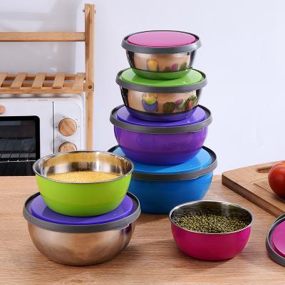 China Freshness Preservation Set Of 4 Stainless Steel Bowls With Lids Colored Food Prep Bowls Nesting Bowls for sale