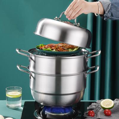 China Stainless Steel Sustainable Steamer Multi-Layer Cookware Pot With Handles On Both Sides Work With Gas Grill Stove Top Dishwasher Safe for sale