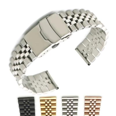 China Durable Classic Style 20 22 Mm 304 Stainless Steel Five Beads Watch Band Metal Strap With Double Insurance Buckle for sale