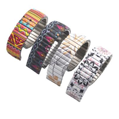 China Comfortable Fashionable Printing Stainless Steel Stretch Watchband Elastic Stretch Strap for sale